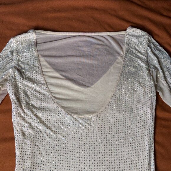 Bebe Light Pink Sparkly Gemstone Longsleeve Bodycon Dress XS - Picture 4 of 10